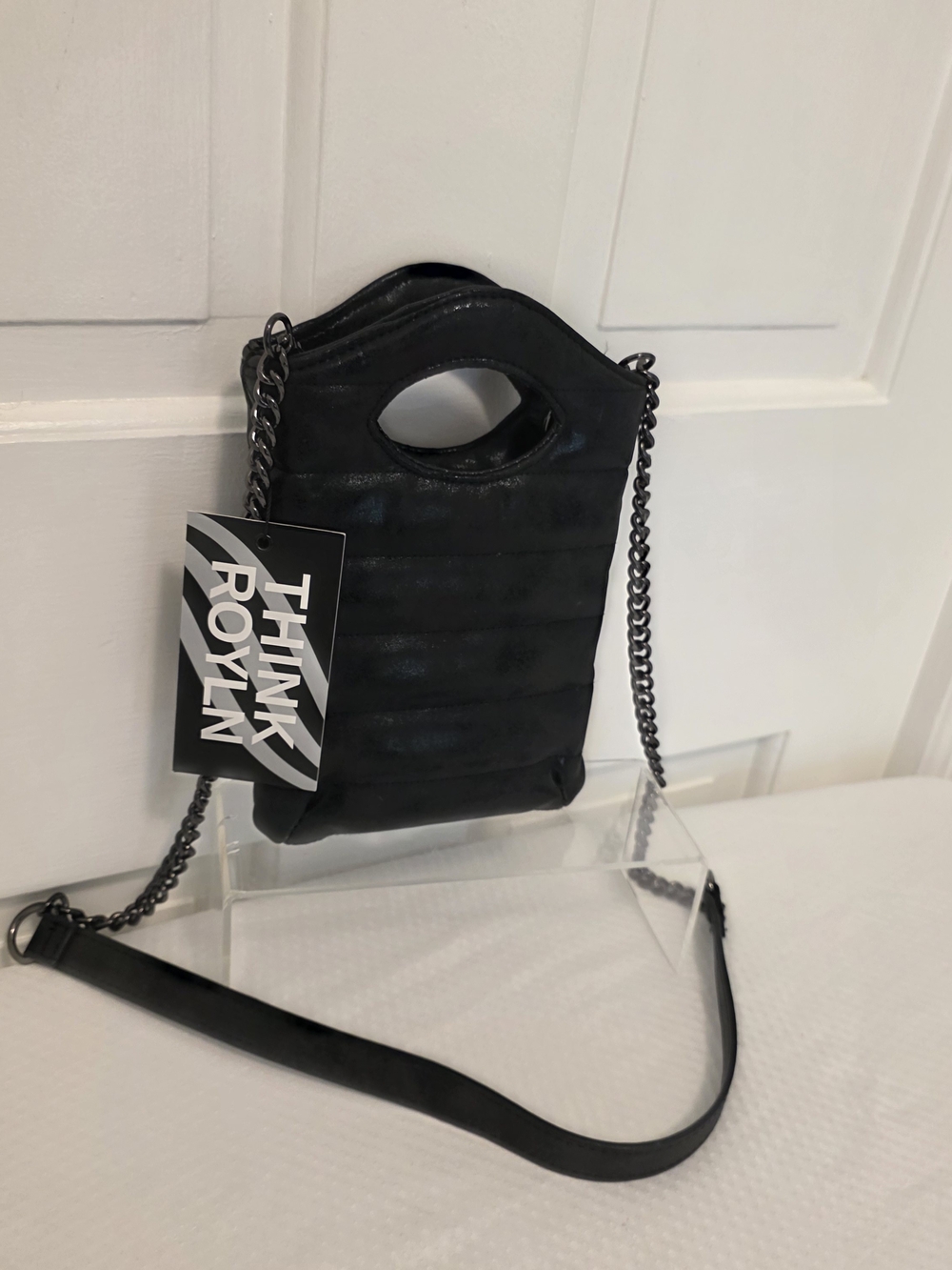 NWT THINK ROYLN Florent Black Quilted Mini Tote Crossbody with Chain Strap